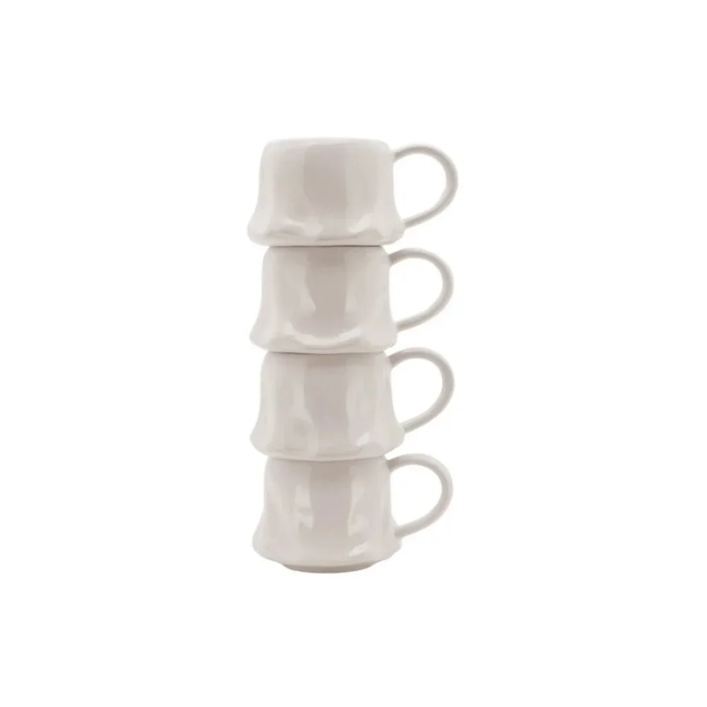 NEW Ceramic Ghost Face Mugs Mug Set of 4 Stacking Stackable White Stoneware Blac